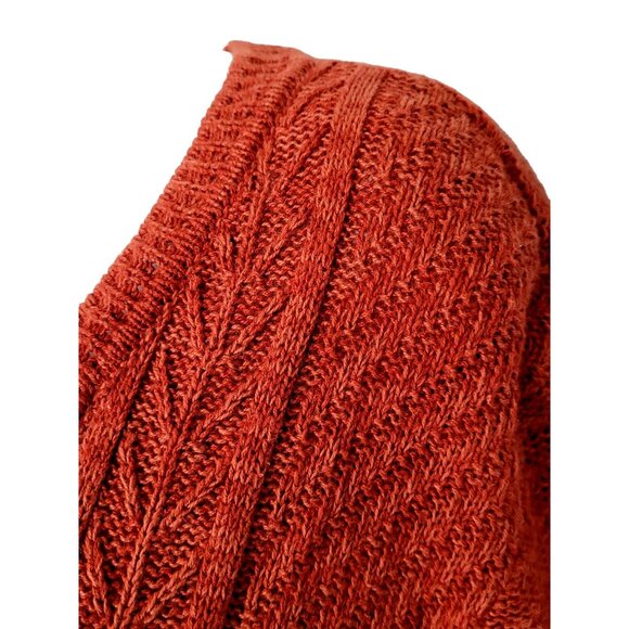Cj Banks Sweater Womens 2X Rust Cable Knit Button Detail V-Neck 3/4 Sleeve Ramie - Picture 7 of 7